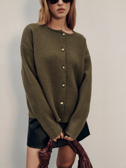 Button-Front Knit Cardigan with Scarf Detail