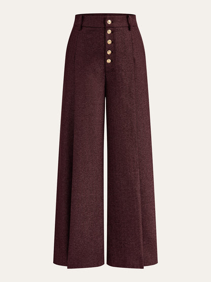 High-Waisted Button-Front Wide-Leg Pants