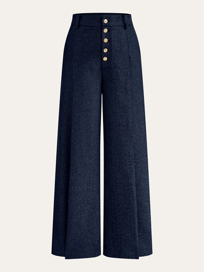 High-Waisted Button-Front Wide-Leg Pants