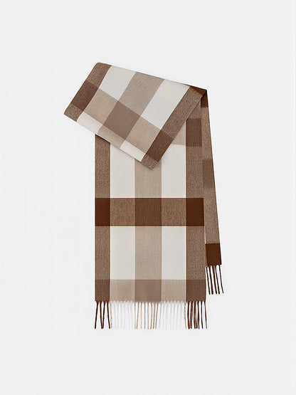 Fringe Detail Checked Wool Scarf