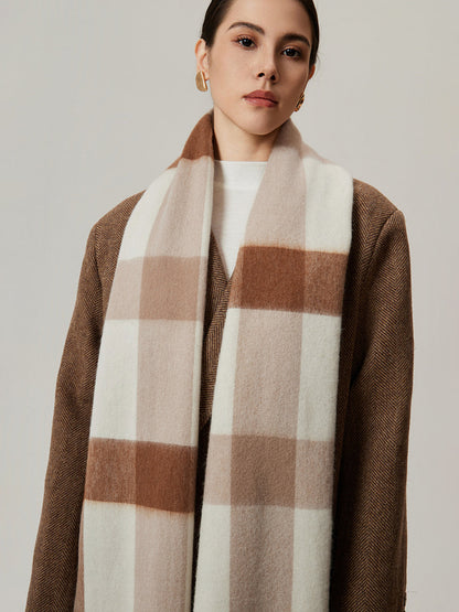 Fringe Detail Checked Wool Scarf