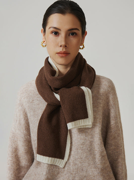 Contrast Trim Wool Knit Scarf