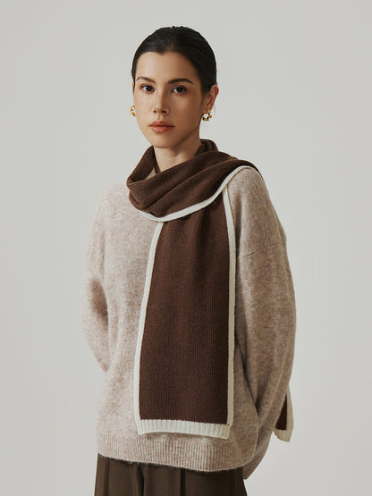 Contrast Trim Wool Knit Scarf