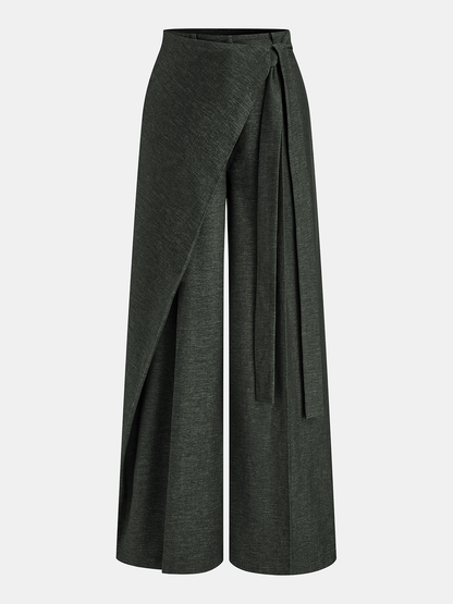 Asymmetric Wrap Wide-Leg Pants
