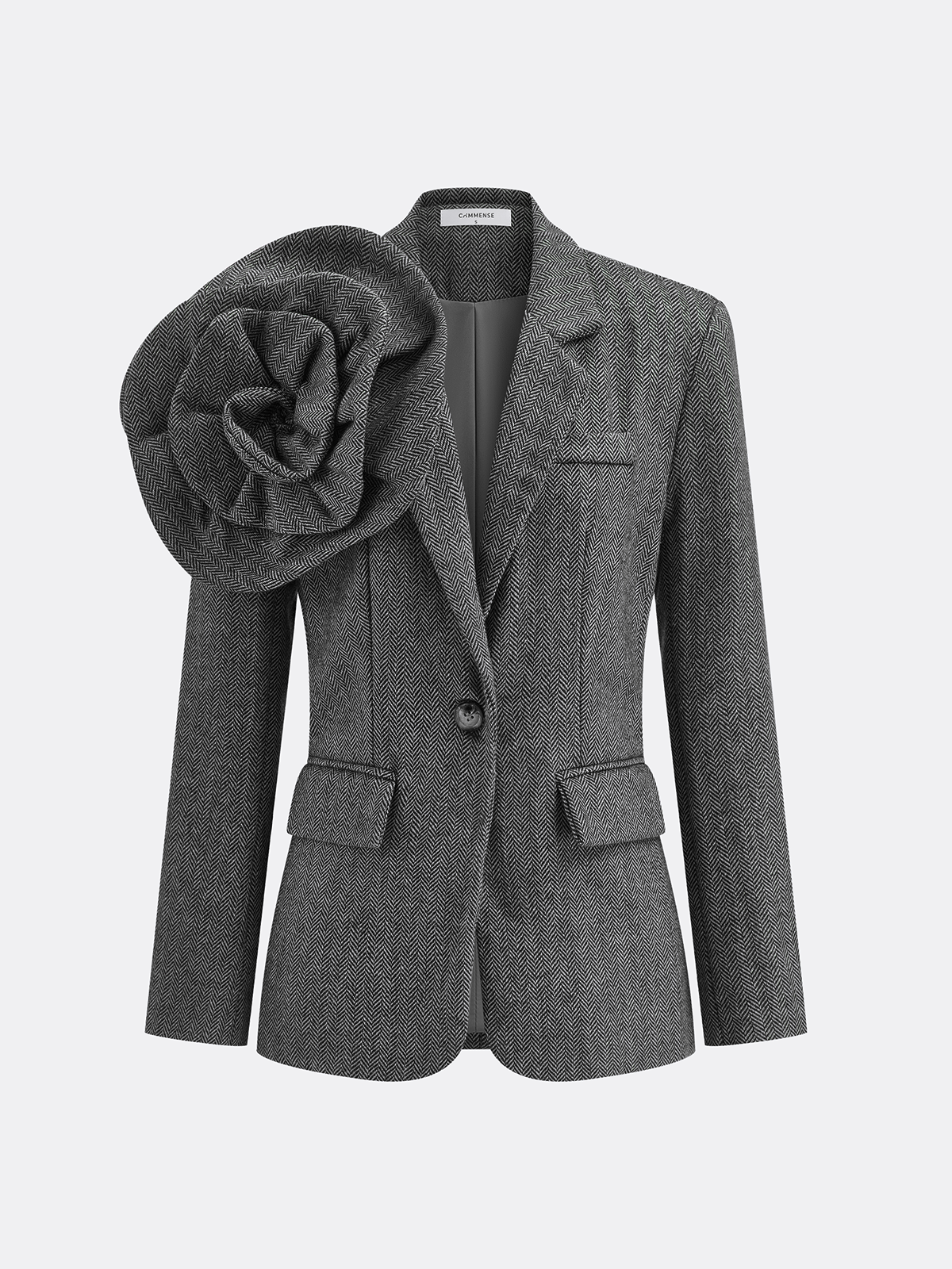 Large 3D Flower Single Button Tweed Blazer