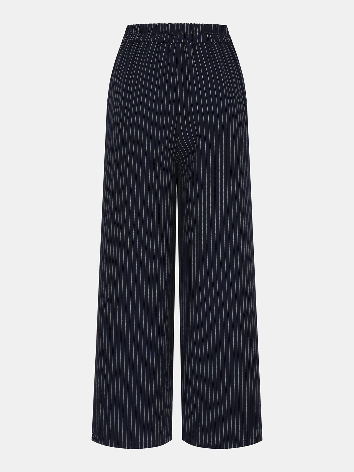 Pinstripe Wrap Top & Wide-Leg Pants Set
