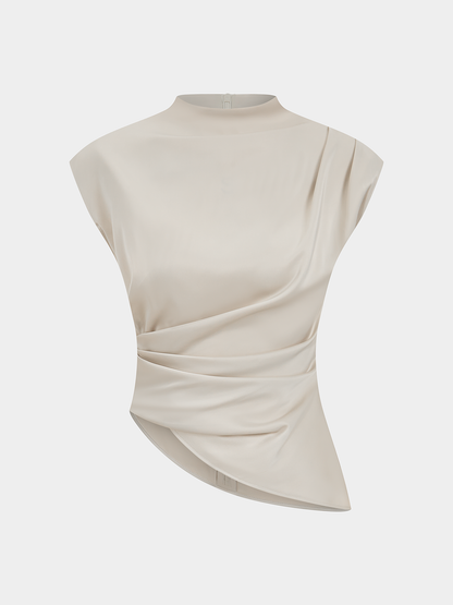 Satin Asymmetric Ruched Top & Midi Skirt Set