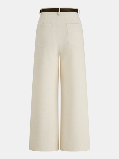 Belted Linen-Blend Wide-Leg Pants
