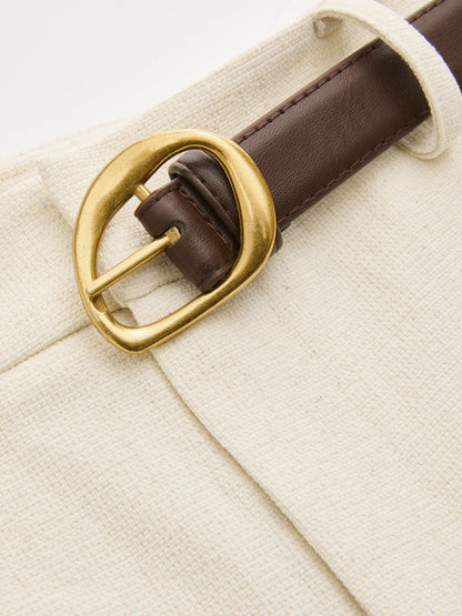 Belted Linen-Blend Wide-Leg Pants