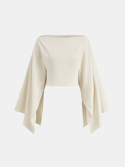 Dramatic Sleeve Linen-Blend Cropped Top