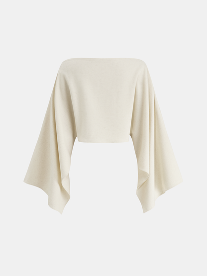 Dramatic Sleeve Linen-Blend Cropped Top