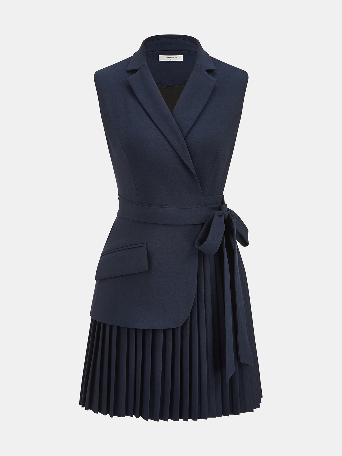 Belted Pleated Sleeveless Blazer Dress
