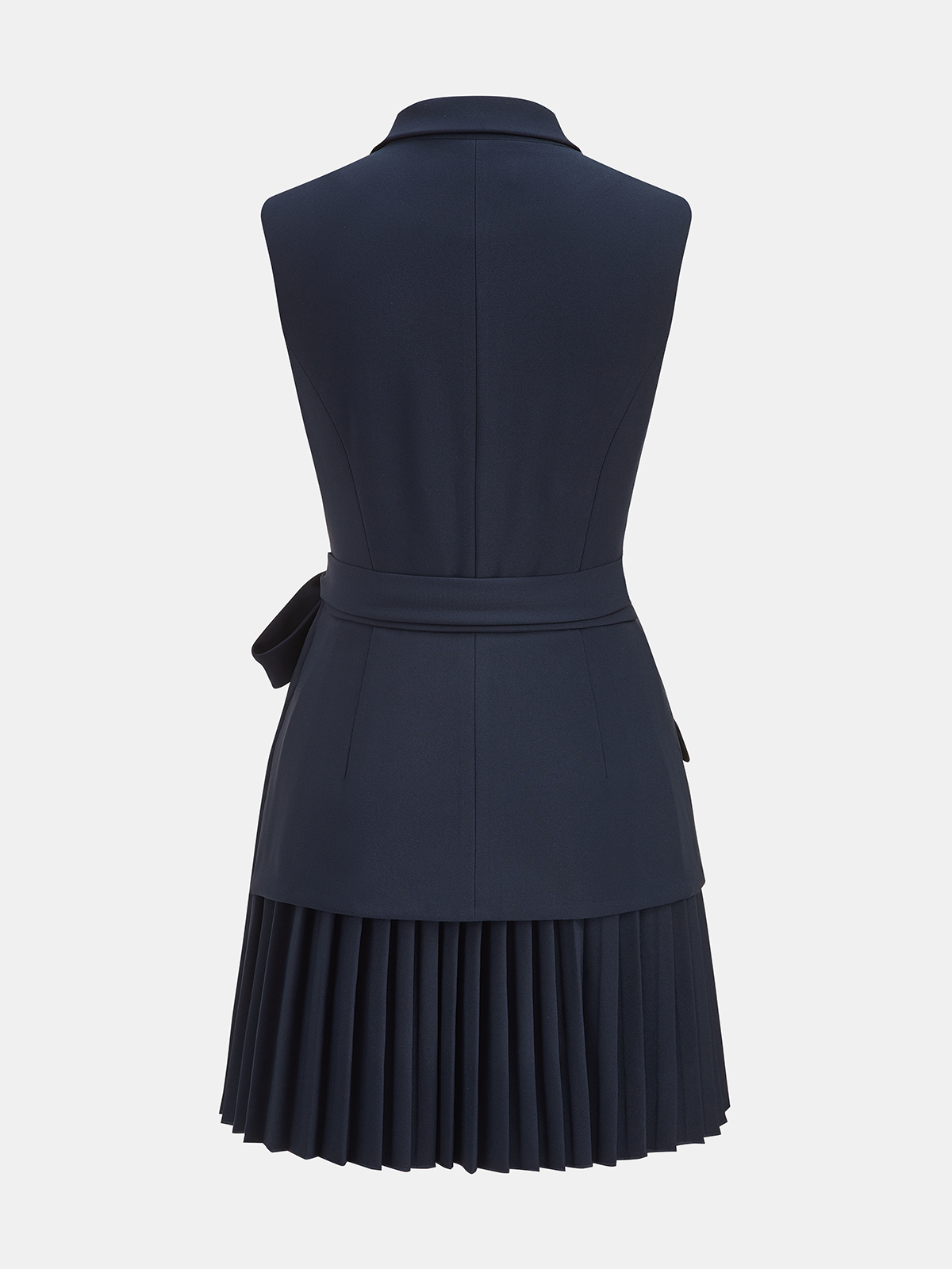 Belted Pleated Sleeveless Blazer Dress