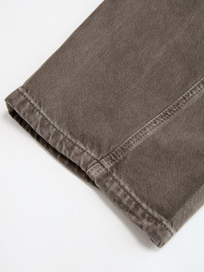 Distressed Denim Curved-Leg Pants