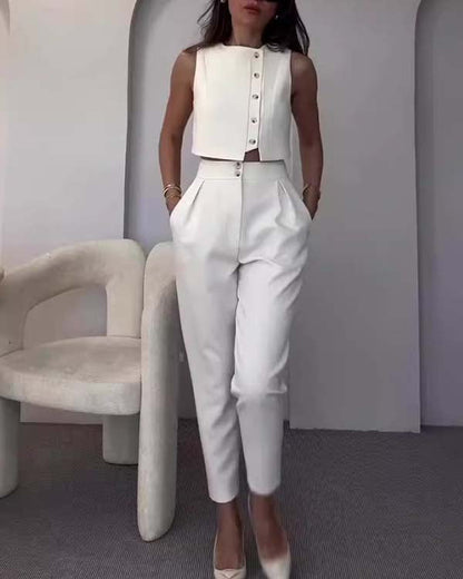 Facerya Button-Up Top And Pants Set