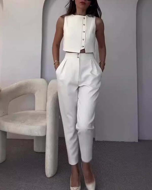 Facerya Button-Up Top And Pants Set