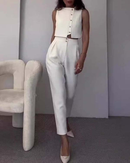 Facerya Button-Up Top And Pants Set