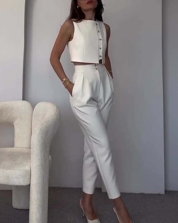 Facerya Button-Up Top And Pants Set