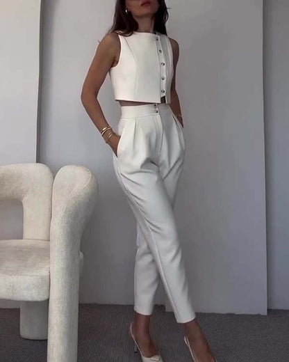 Facerya Button-Up Top And Pants Set