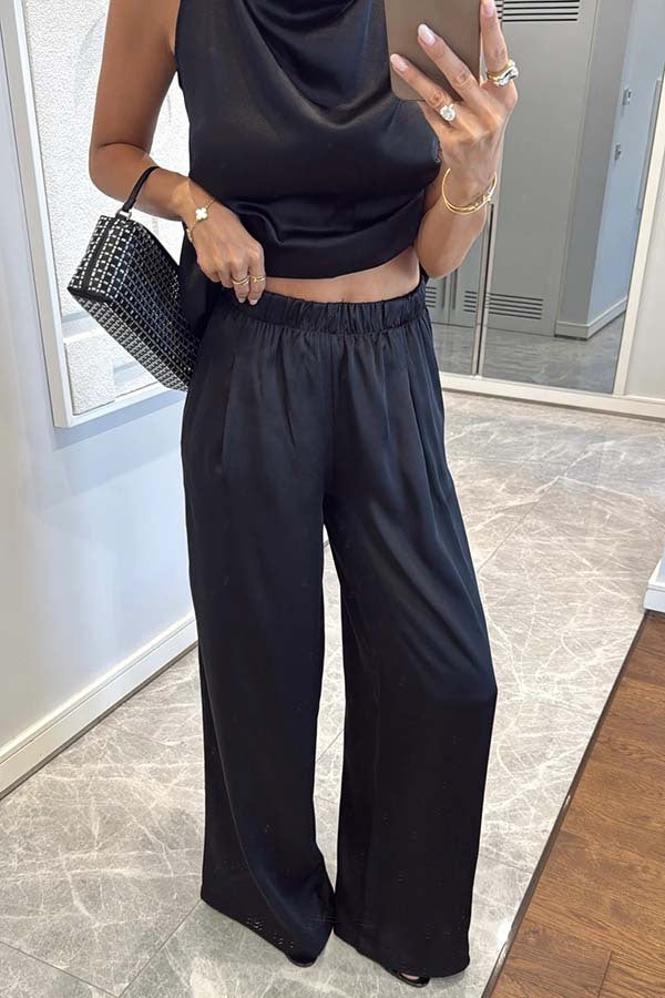 Facerya Satin Halter Top And Pants Set