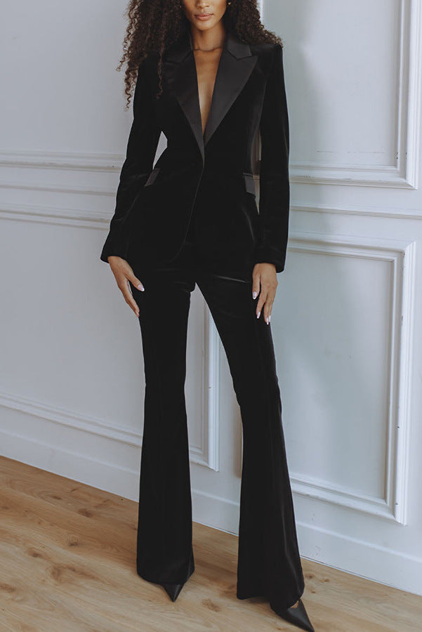 Facerya Velvet Blazer Suit & Loose Pants Set