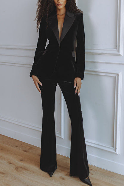 Facerya Velvet Blazer Suit & Loose Pants Set