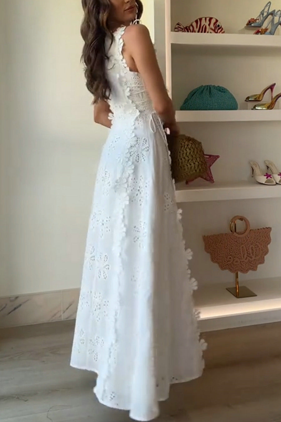 Facerya Lace Embroidery Maxi Dress