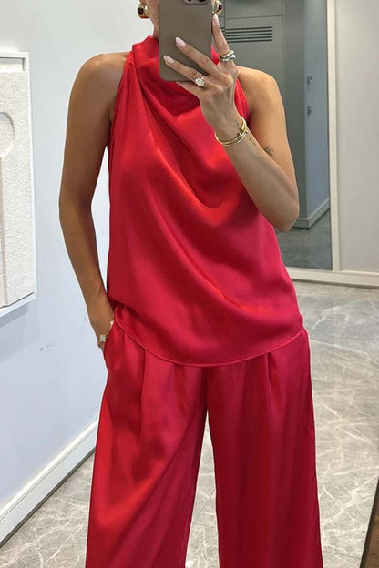 Facerya Satin Halter Top And Pants Set