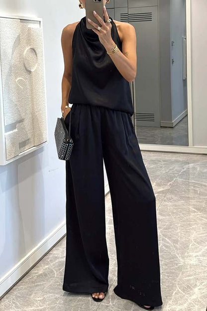 Facerya Satin Halter Top And Pants Set