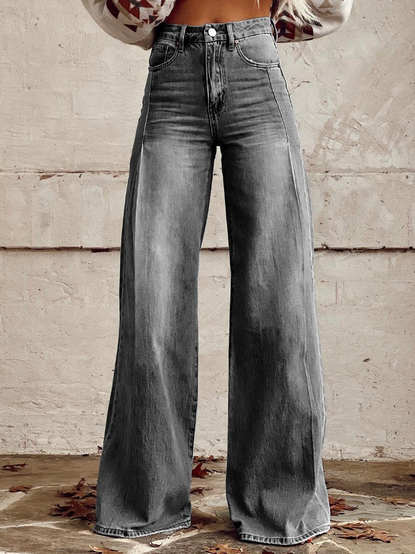 Facerya Vintage Wide-Leg Denim Pants