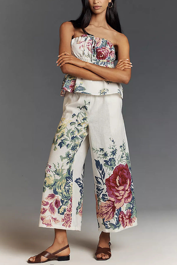 Facerya Printed Wrap Strapless Top And Pants Set
