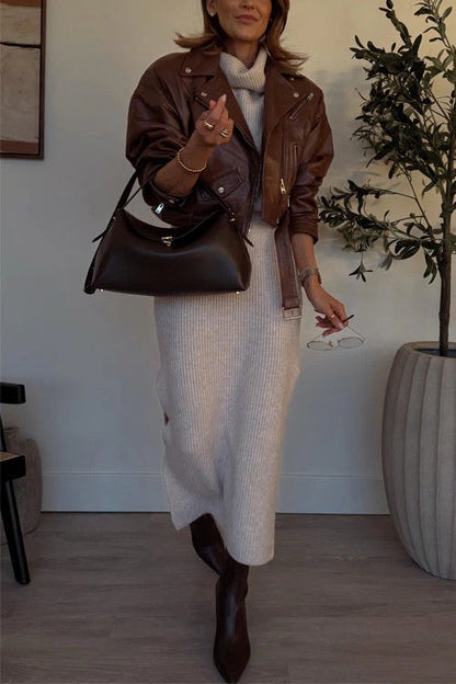 Facerya Knitted Pile Collar Top And Skirt Set