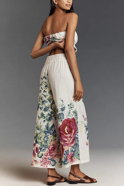 Facerya Printed Wrap Strapless Top And Pants Set