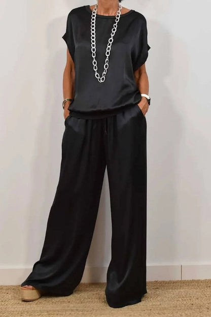 Facerya Silk Sleeveless Top And Pants Set