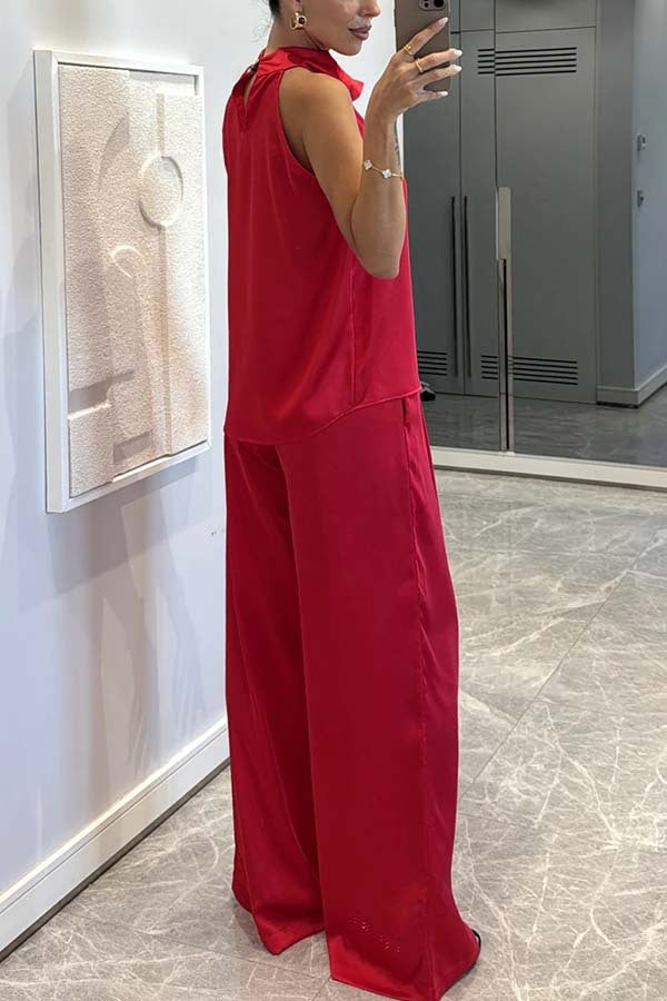 Facerya Satin Halter Top And Pants Set