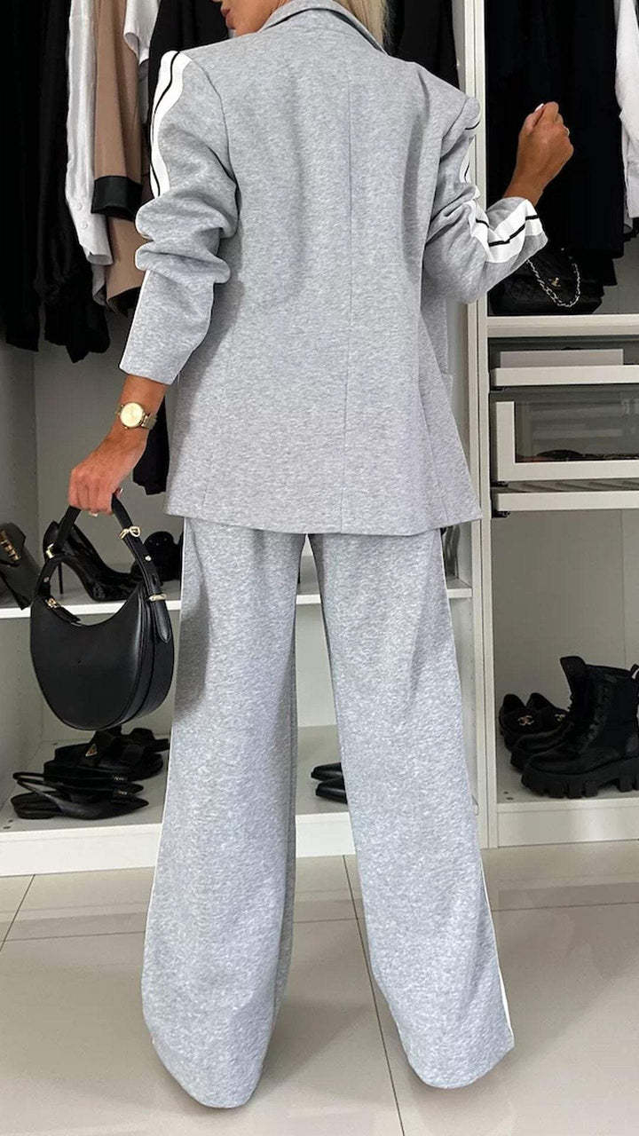 Facerya Lapel Patchwork Jacket And Loose Pants Suit Set