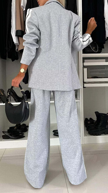 Facerya Lapel Patchwork Jacket And Loose Pants Suit Set