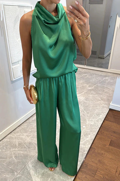 Facerya Satin Halter Top And Pants Set
