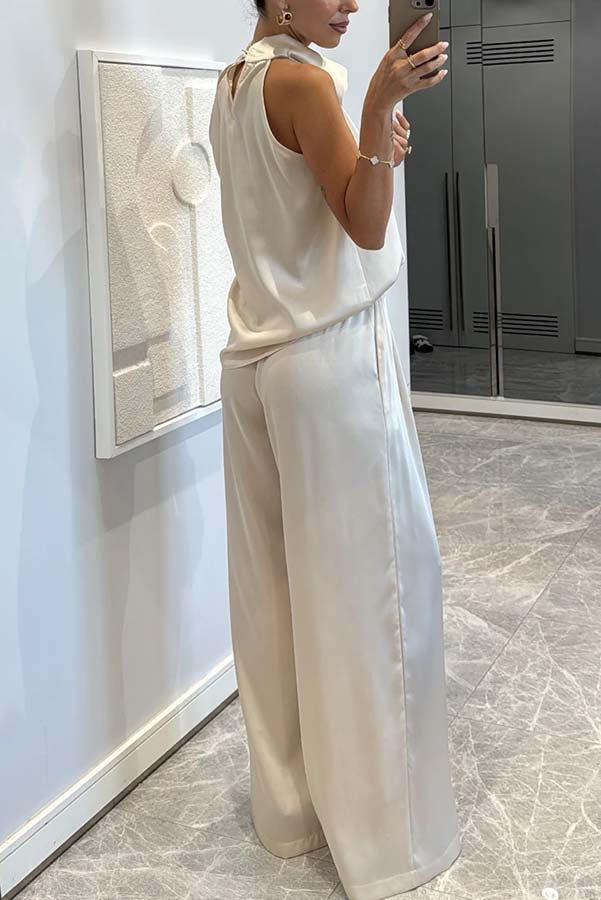 Facerya Satin Halter Top And Pants Set