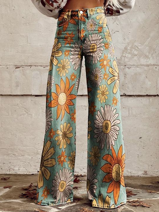 Facerya Vintage Wide-Leg Denim Pants