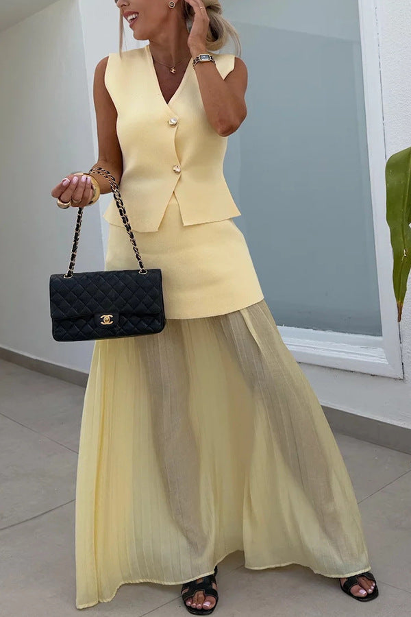 Facerya Fashion Vest And Chiffon Skirt Set