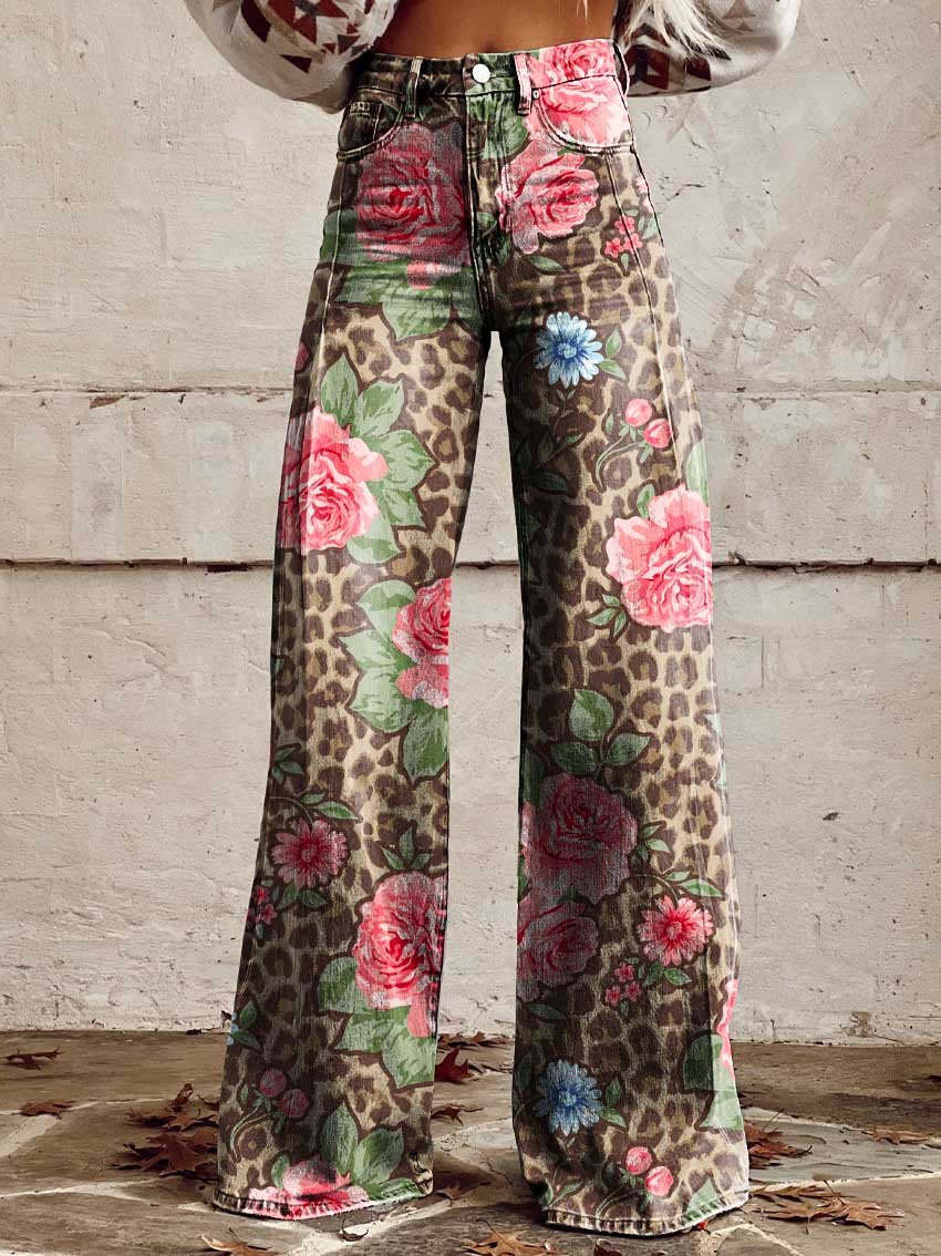 Facerya Vintage Wide-Leg Denim Pants
