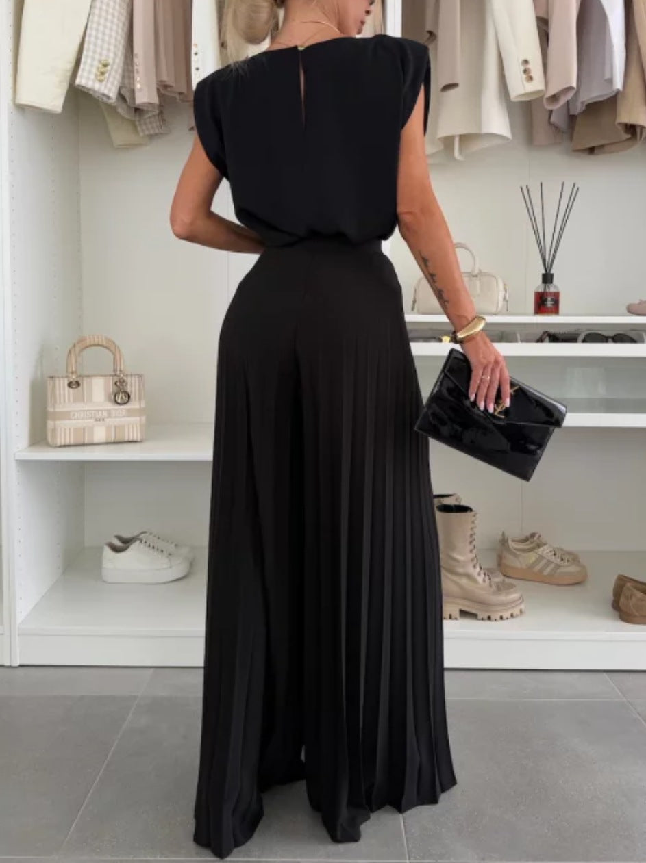 Facerya Top And Pleated Wide Leg Pants Set