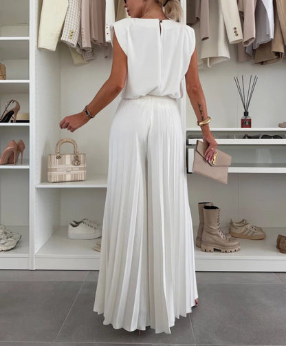 Facerya Top And Pleated Wide Leg Pants Set