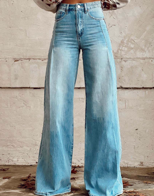 Facerya Vintage Wide-Leg Denim Pants